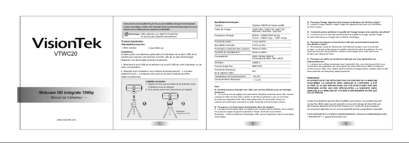 Page 1 de la notice Manuel utilisateur VisionTek VTWC20