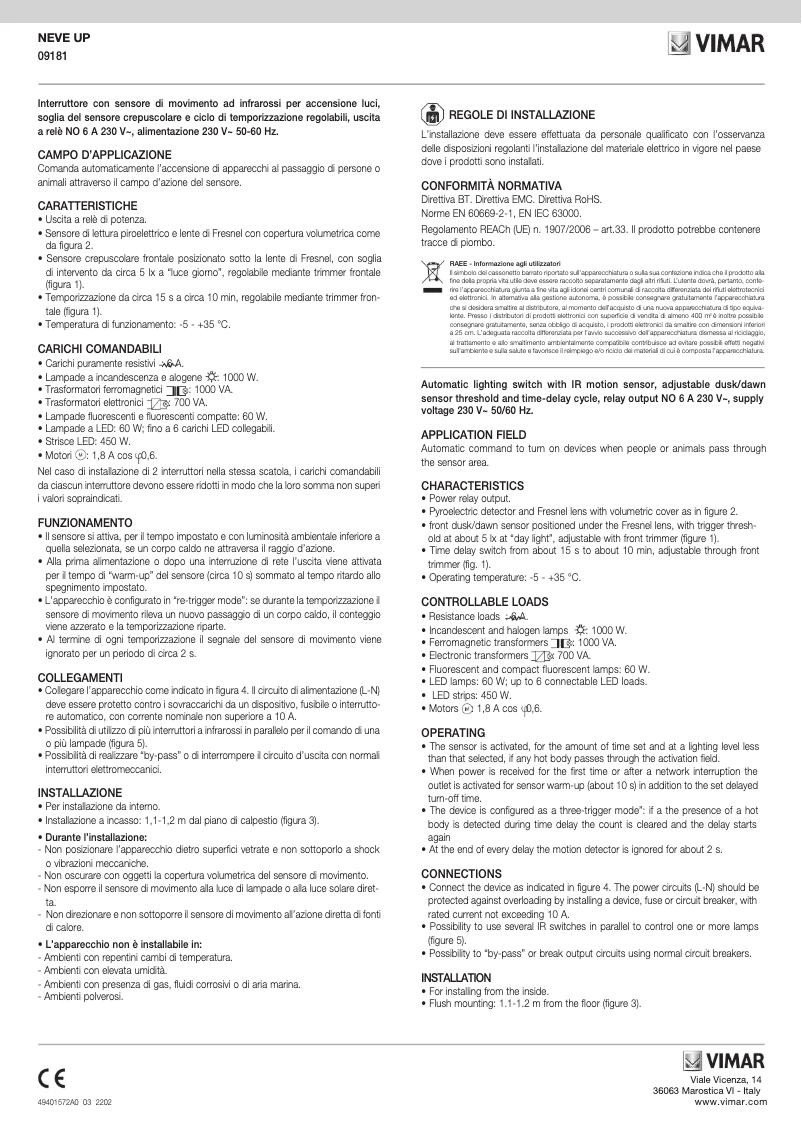 Page n°1 - Manuel utilisateur Vimar 09181