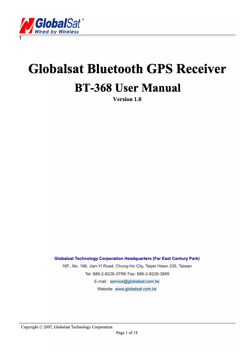 Página 1 del manual Manual de usuario GlobalSat BT-368i