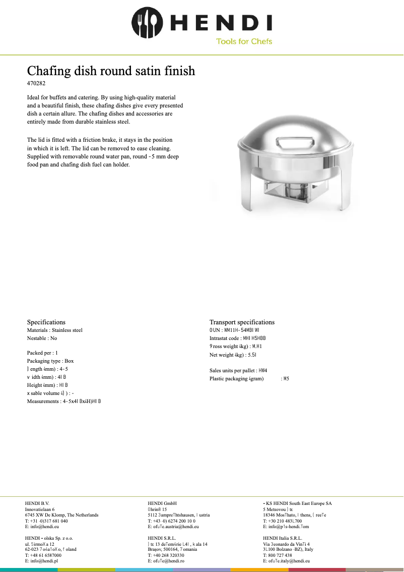 Page 1 de la notice Fiche technique Hendi 470282