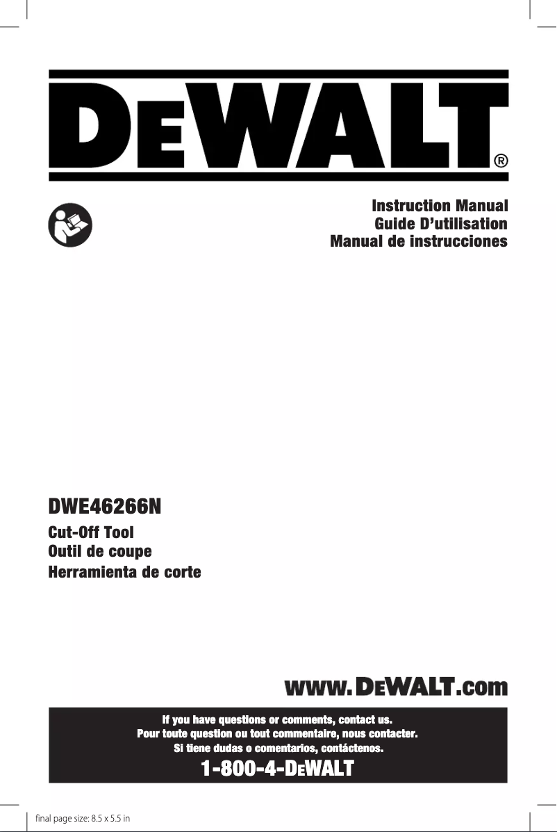 Page 1 de la notice Manuel utilisateur DeWalt DWE46266N