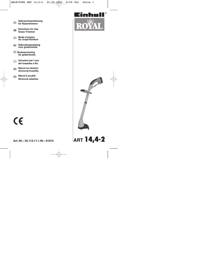 Image de la première page du manuel de l'appareil Royal ART 14,4-2