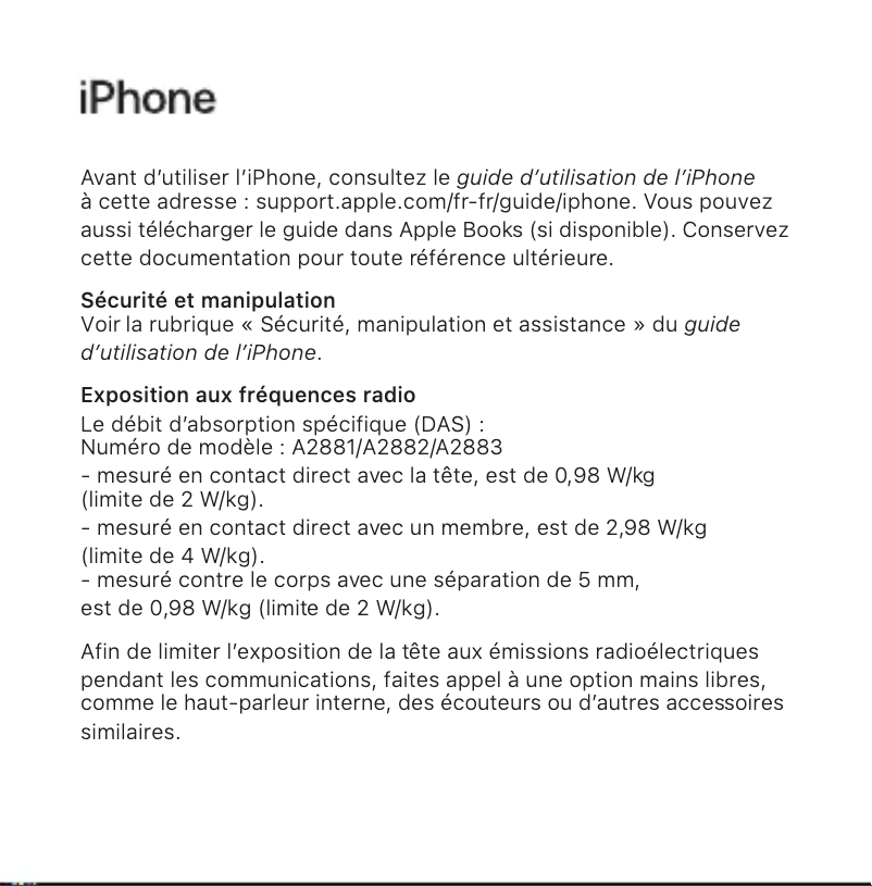 Page 1 de la notice Manuel utilisateur Apple iPhone 14