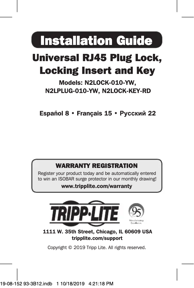 Page n°1 - Manuel utilisateur Tripp Lite N2LOCK-010-YW