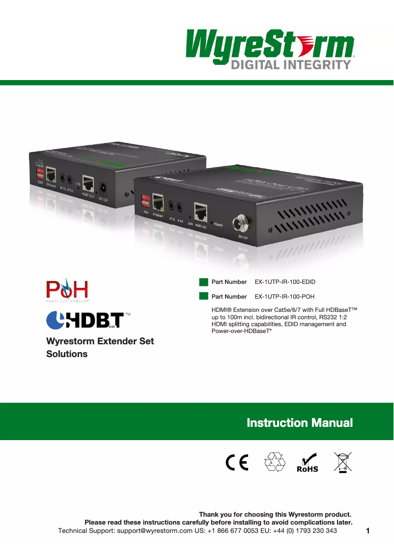 Page 1 de la notice Manuel utilisateur WyreStorm EX-1UTPIR100POH