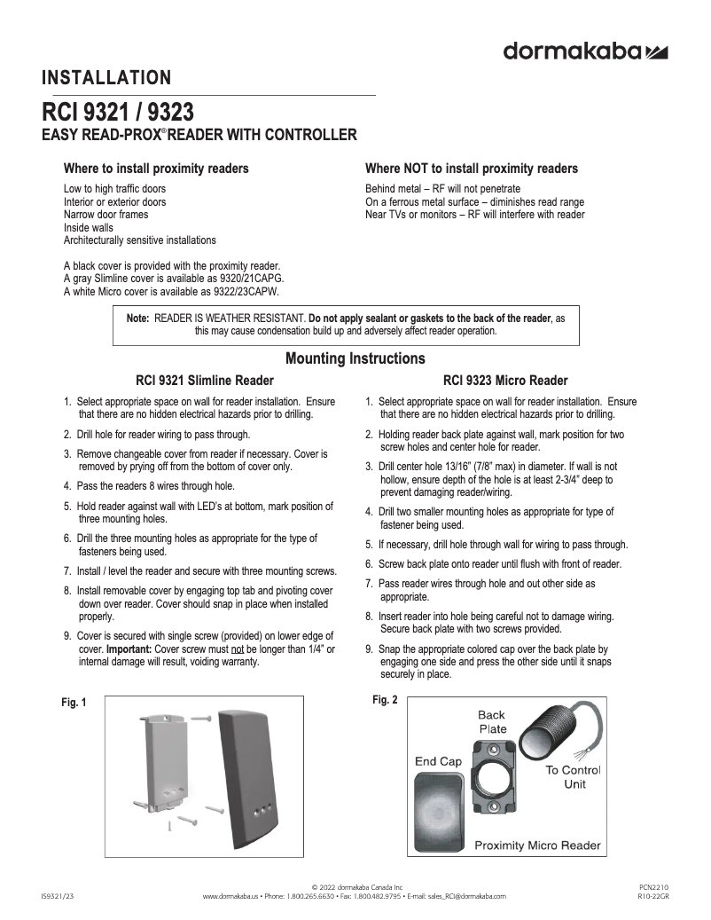 Page 1 de la notice Manuel utilisateur Dormakaba 9321