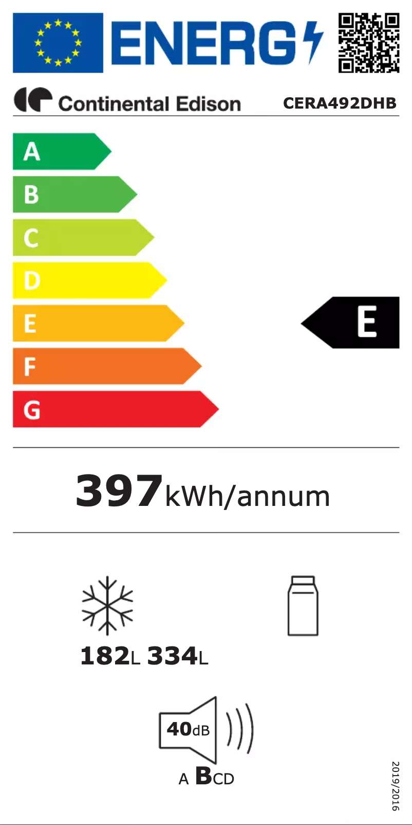 Page n°1 - Label énergétique Continental Edison CERA492DHB