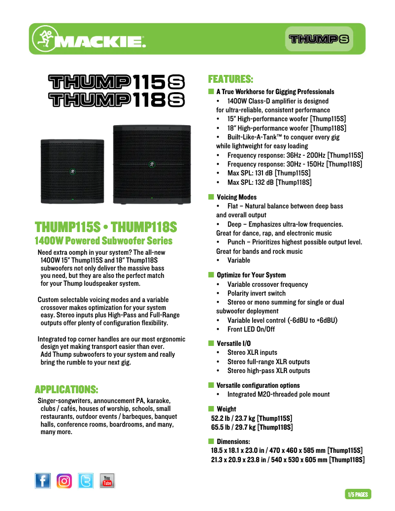 Page n°1 - Fiche technique Mackie Thump 118S