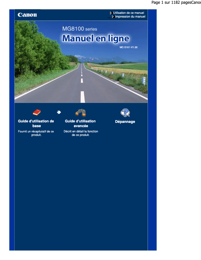 Page 1 de la notice Manuel utilisateur Canon Pixma MG8150