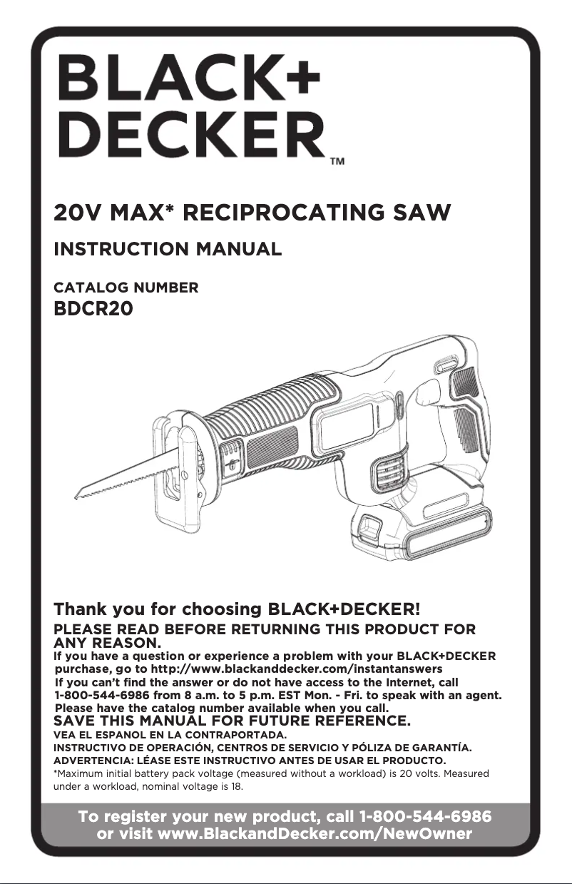 Page 1 de la notice Manuel utilisateur Black & Decker BDCR20