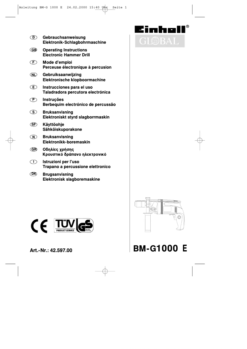 Image de la première page du manuel de l'appareil BM-G 1000 E