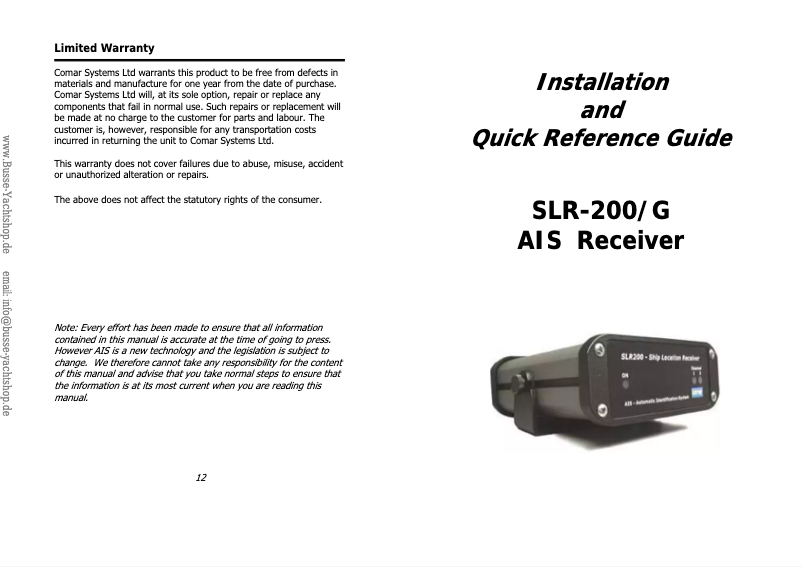 Page 1 de la notice Manuel utilisateur Comar SLR-200/G