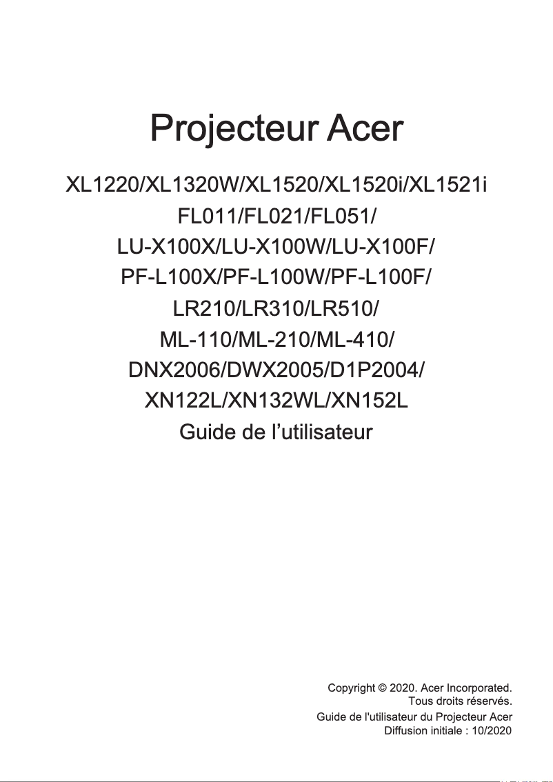 Page n°1 - Manuel utilisateur Acer XL1320W