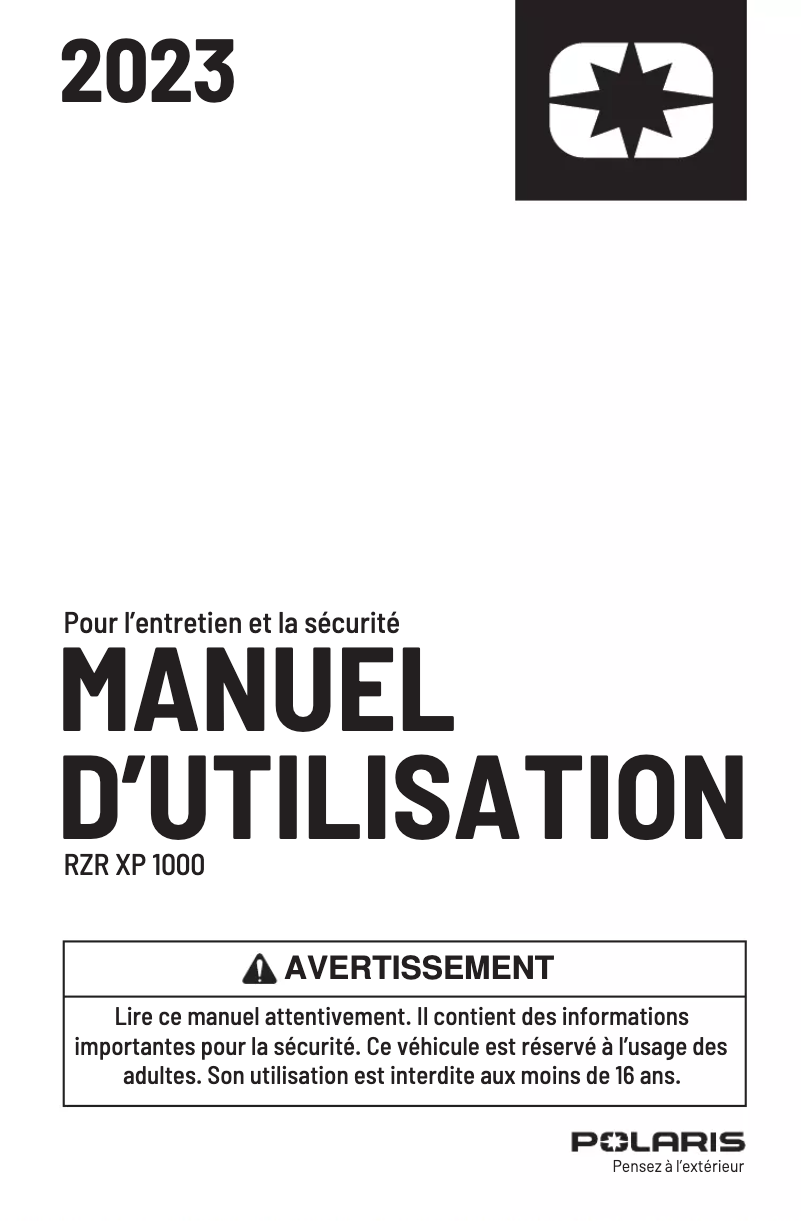 Image de la première page du manuel de l'appareil RZR XP 1000 EPS (2023)
