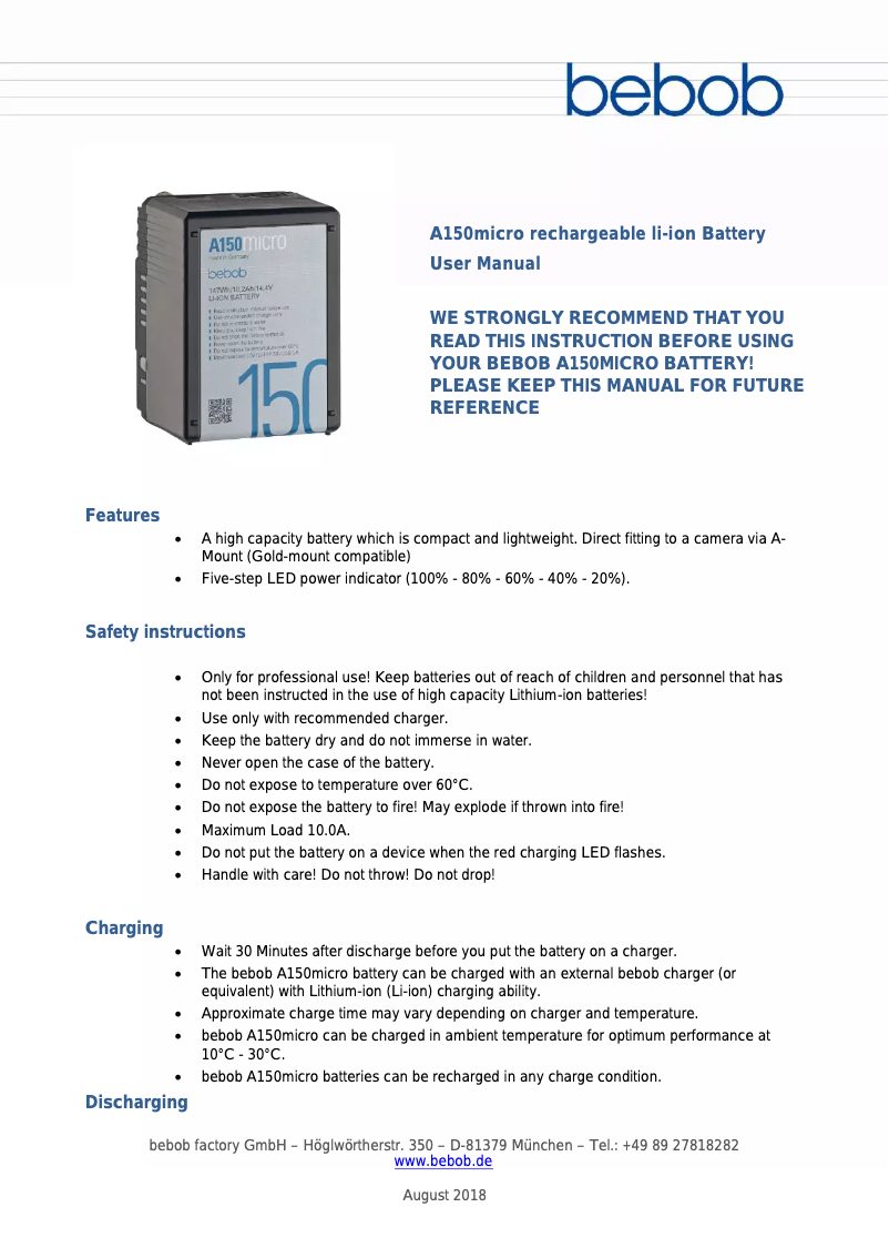 Page n°1 - Manuel utilisateur Bebob A150micro
