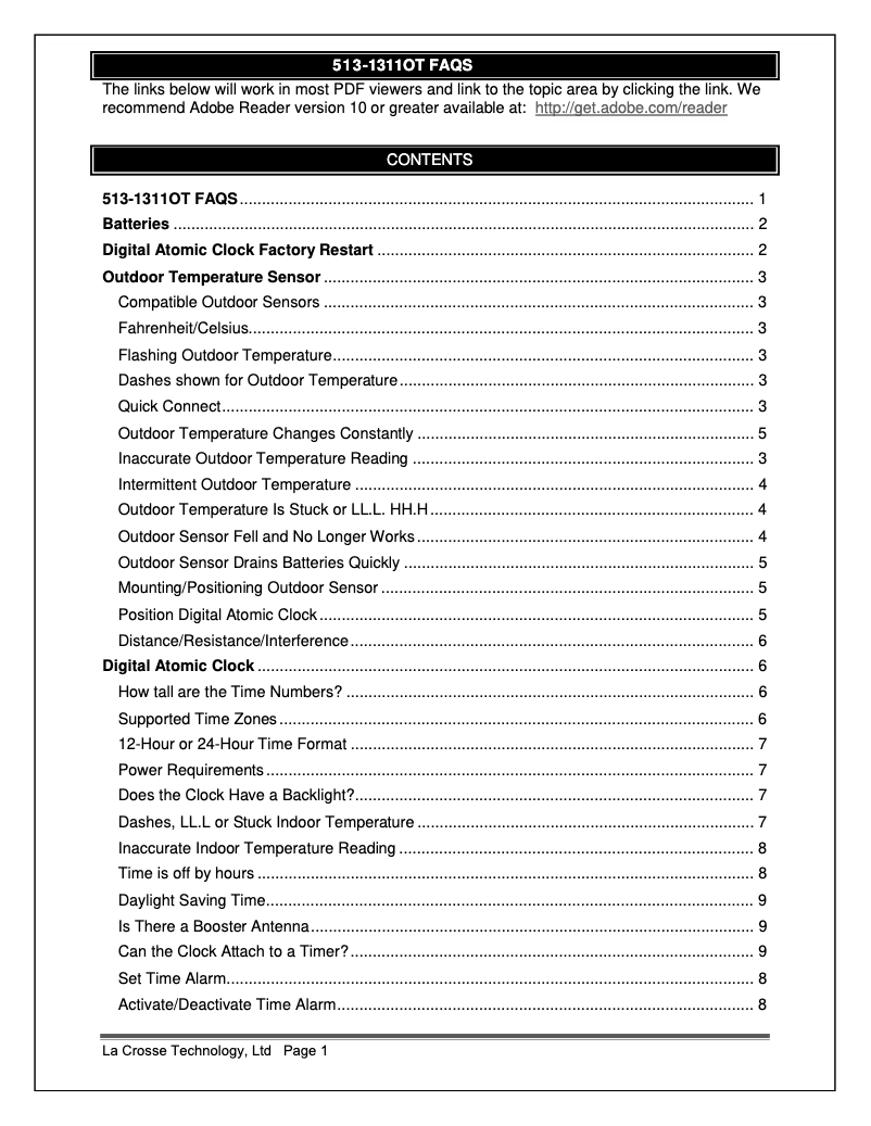 Page 1 de la notice FAQ La Crosse Technology 513-1311OT