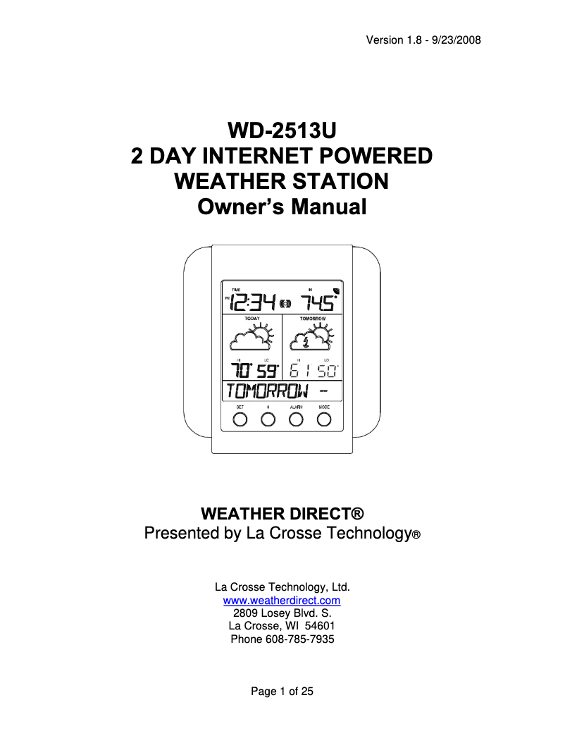 Image de la première page du manuel de l'appareil WD-2513U
