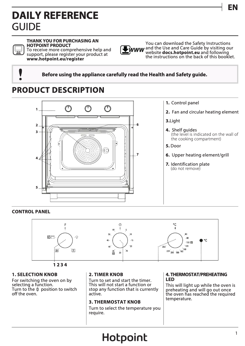 Page 1 de la notice Manuel utilisateur Hotpoint SA3 330 H IX