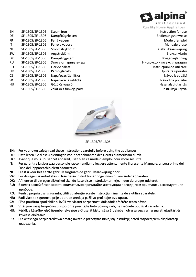 Page n°1 - Manuel utilisateur Alpina SF-1305