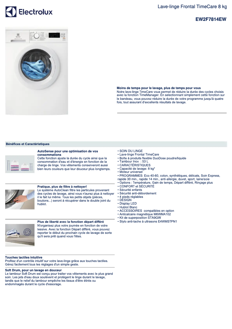 Page n°1 - Fiche technique Electrolux EW2F7814EW