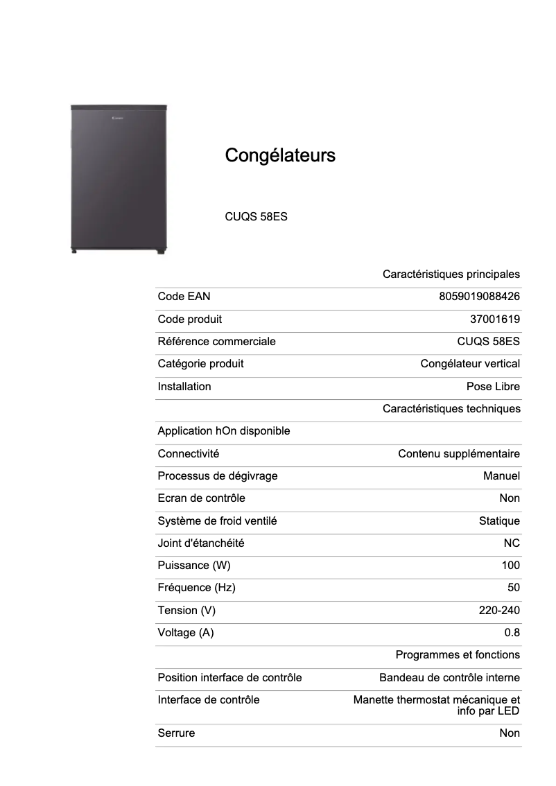 Image de la première page du manuel de l'appareil CUQS 58ES