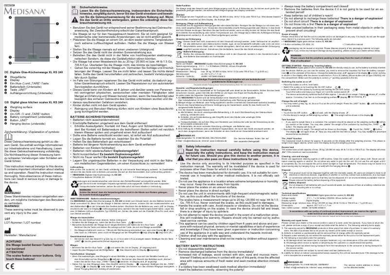 Page 1 de la notice Manuel utilisateur Medisana KS 240