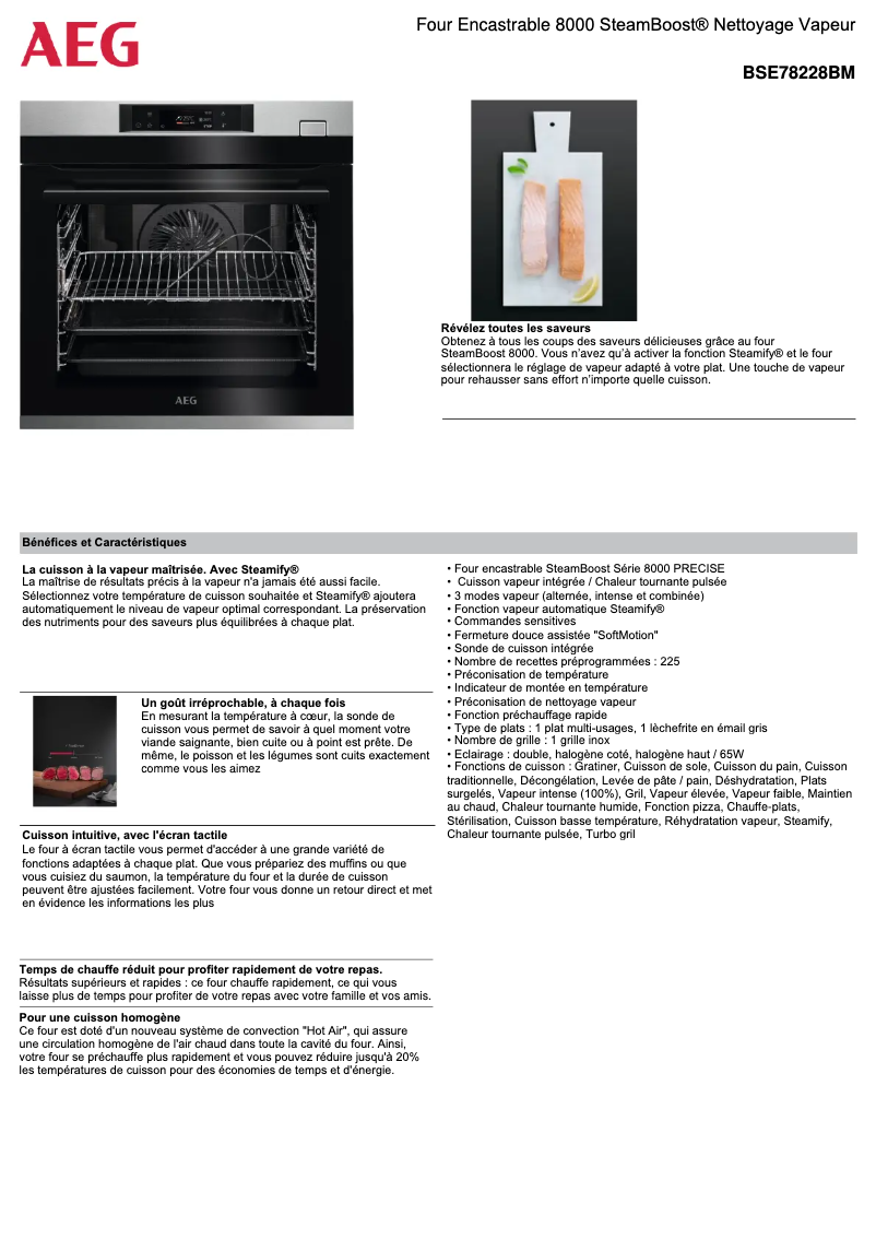 Page 1 de la notice Fiche technique AEG BSE78228BM