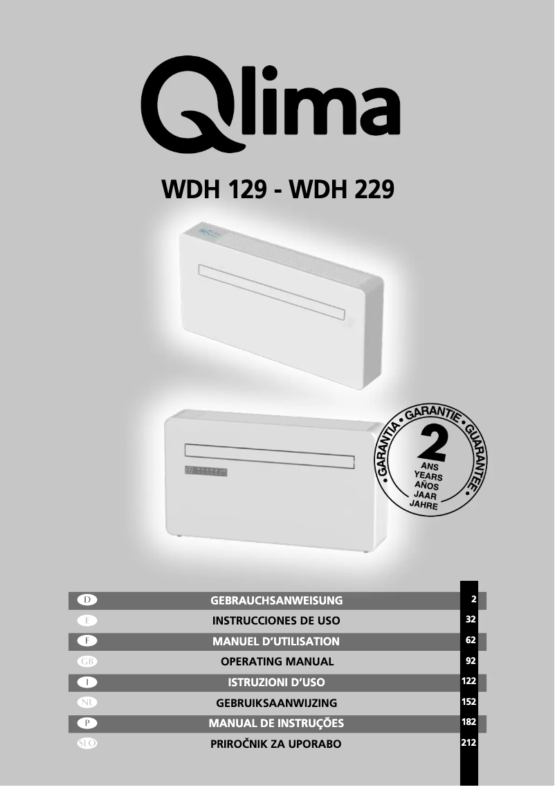 Page n°1 - Manuel utilisateur Qlima WDH 229