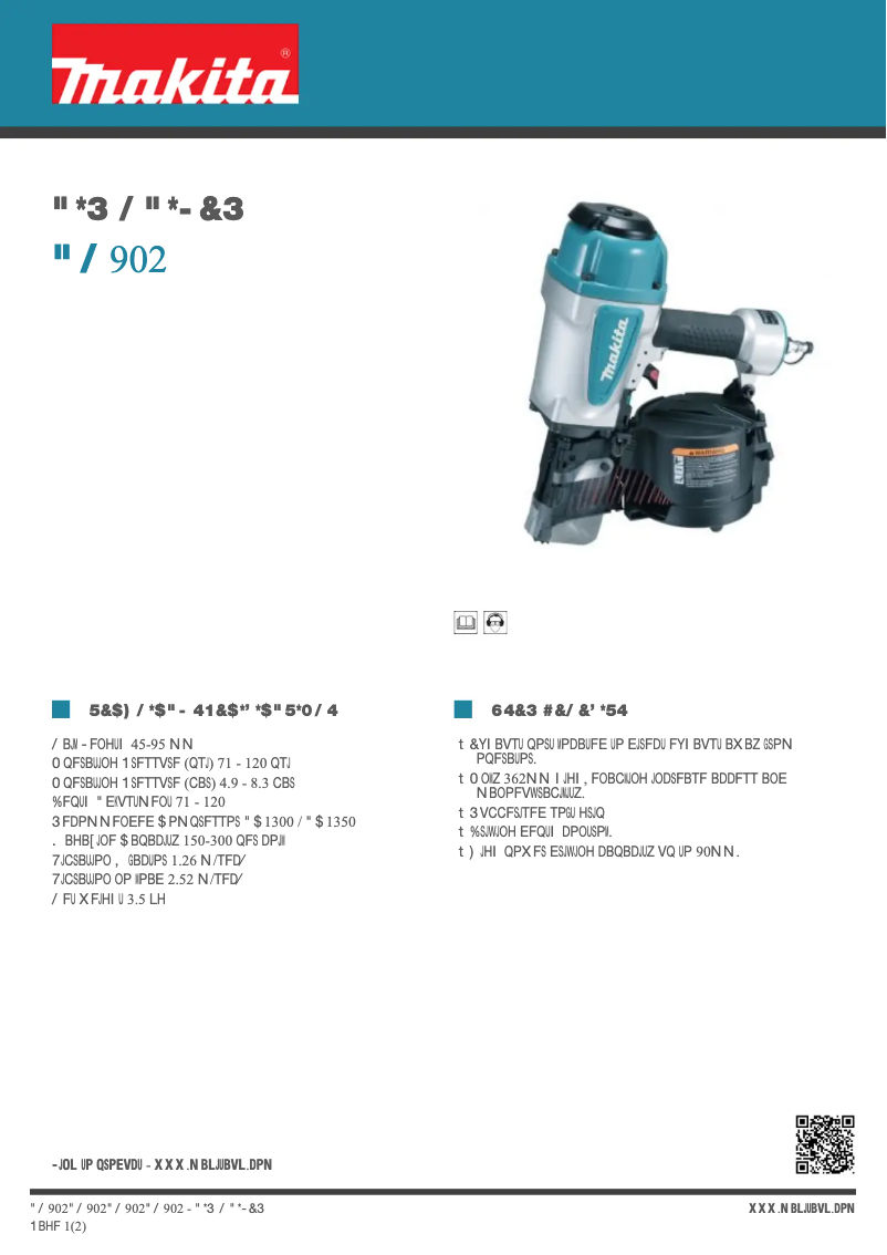 Página 1 del manual Ficha técnica Makita AN902