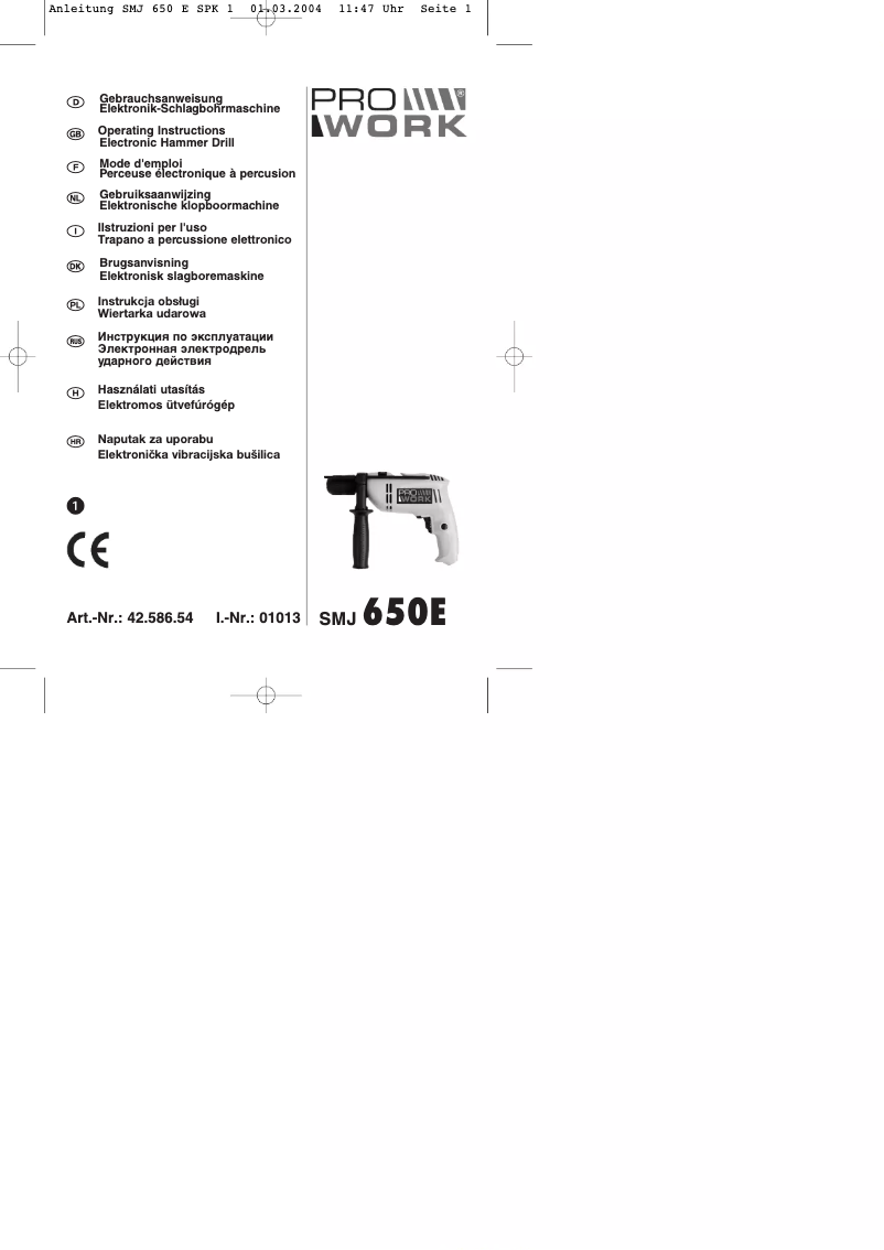 Page n°1 - Manuel utilisateur Prowork SMJ 650 E