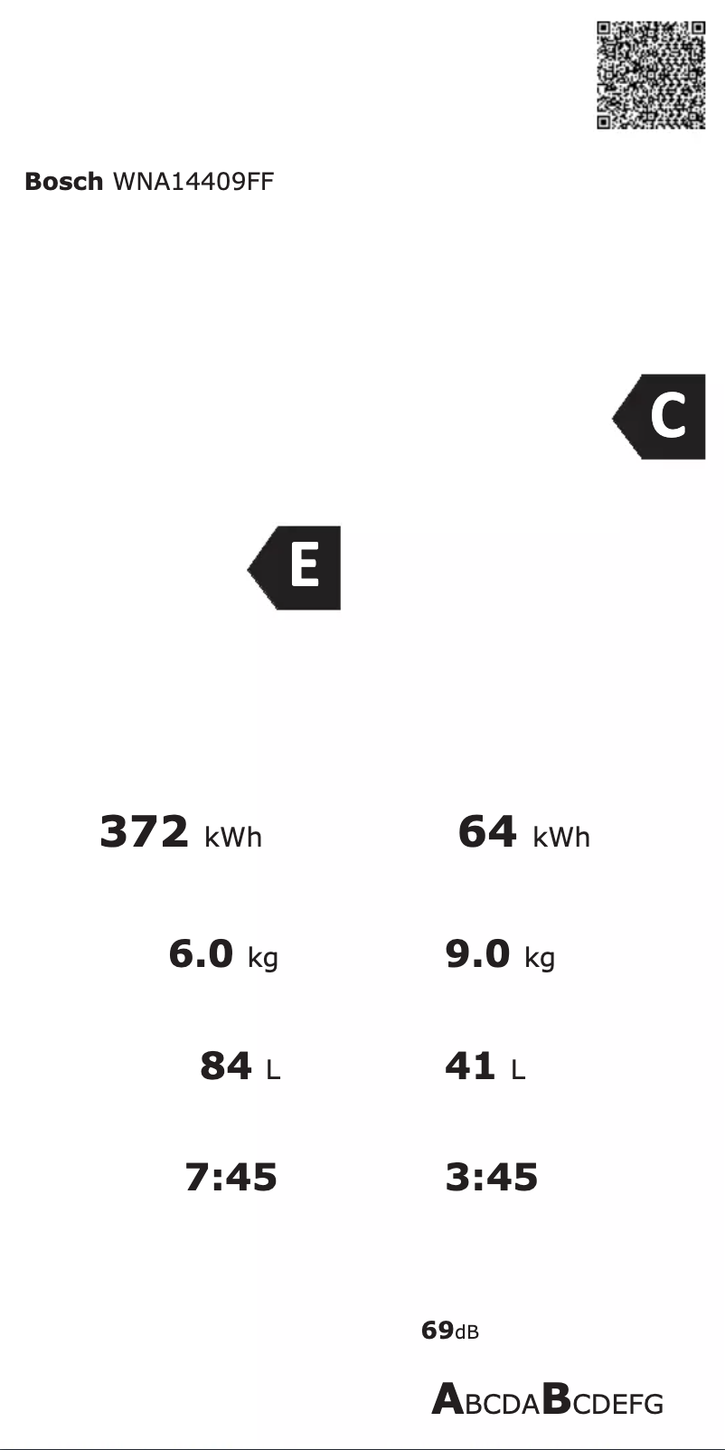 Página 1 del manual Etiqueta energética Bosch WNA14409FF