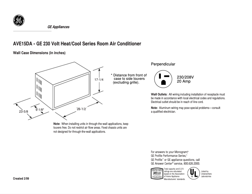 Page n°1 - Fiche technique GE AVE15DA