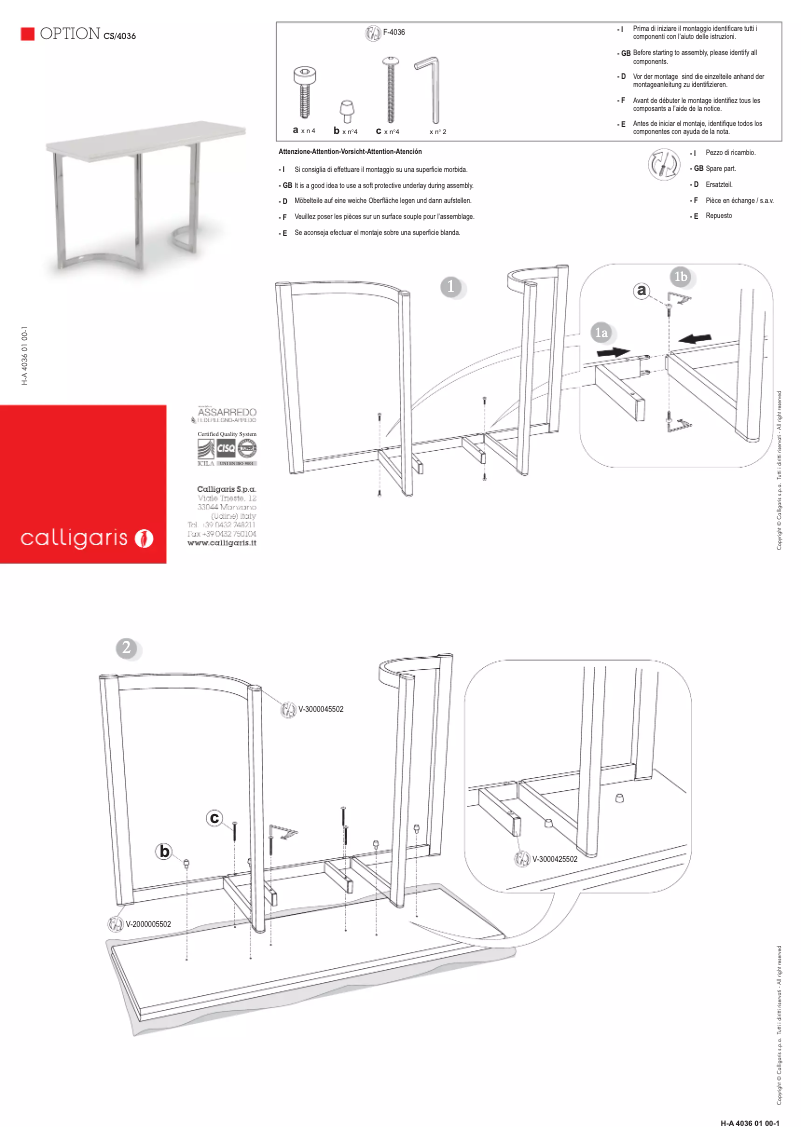 Page n°1 - Manuel utilisateur Calligaris .com CS/4036-M