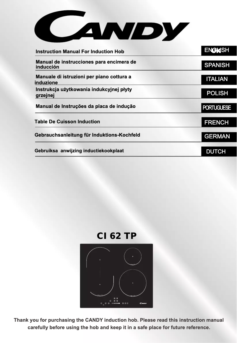 Page n°1 - Manuel utilisateur Candy CI 62 TP