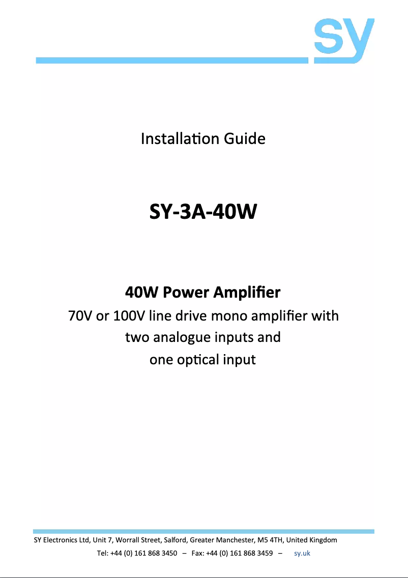 Page n°1 - Manuel utilisateur SY Electronics SY-3A-40W