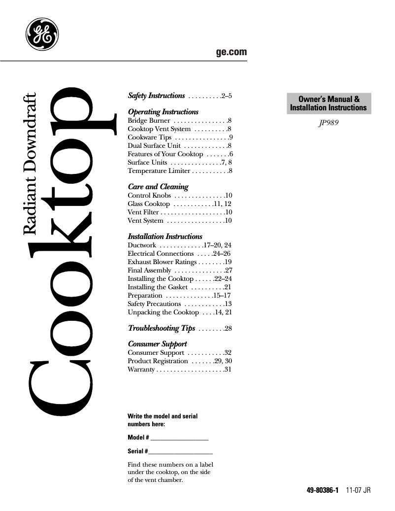 Page n°1 - Guide d'installation GE Profile JP989CDCC