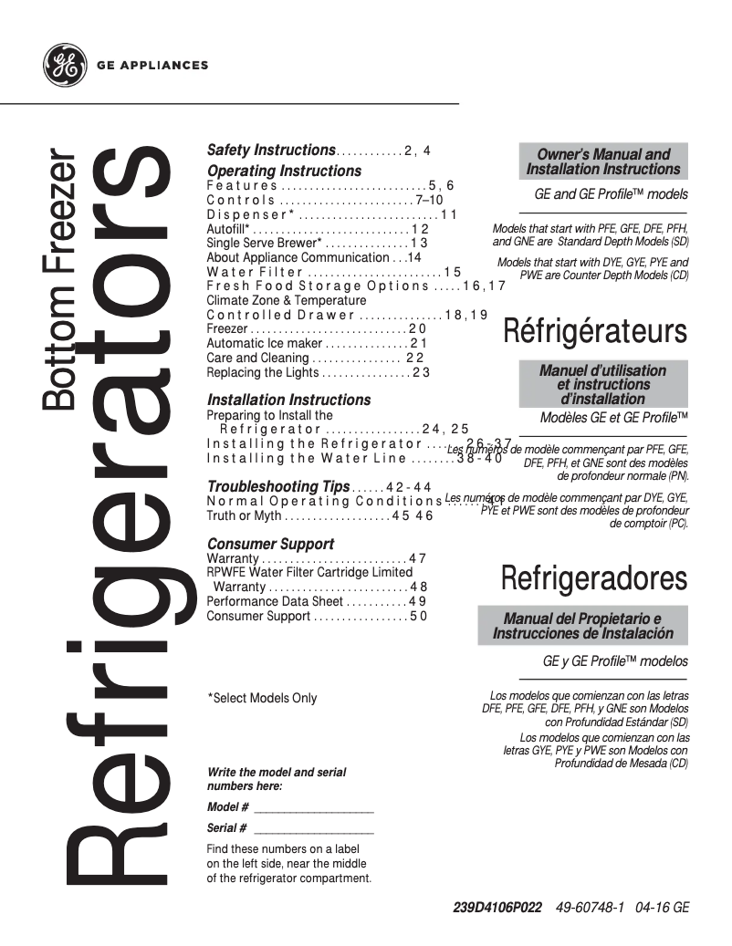 Image de la première page du manuel de l'appareil GFE28HSKSS