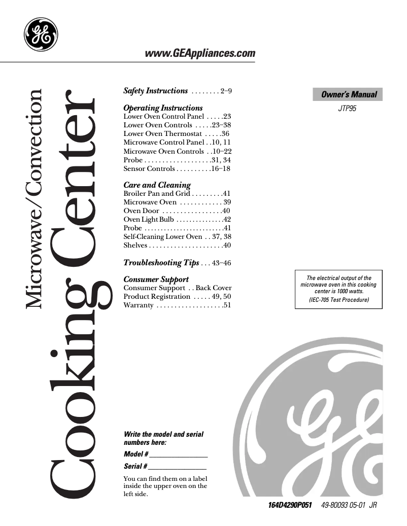 Página 1 del manual Manual de uso y mantenimiento GE Profile JTP95BDBB