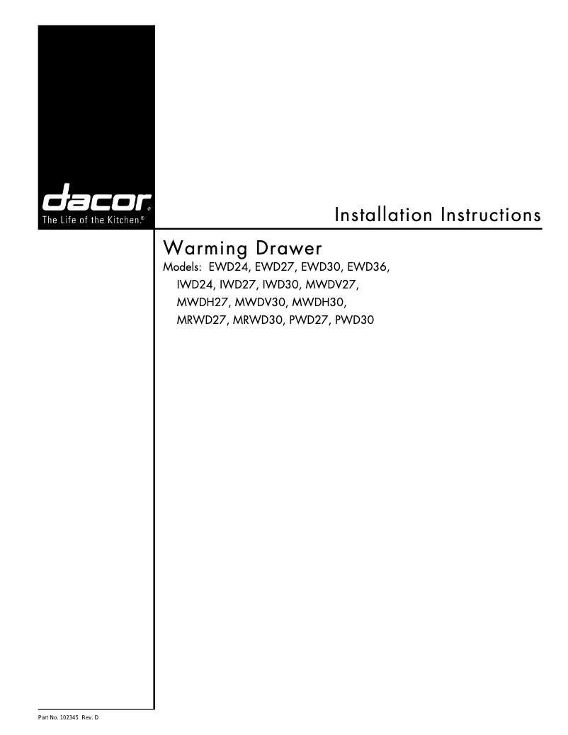 Page 1 de la notice Guide d'installation Dacor IWD27