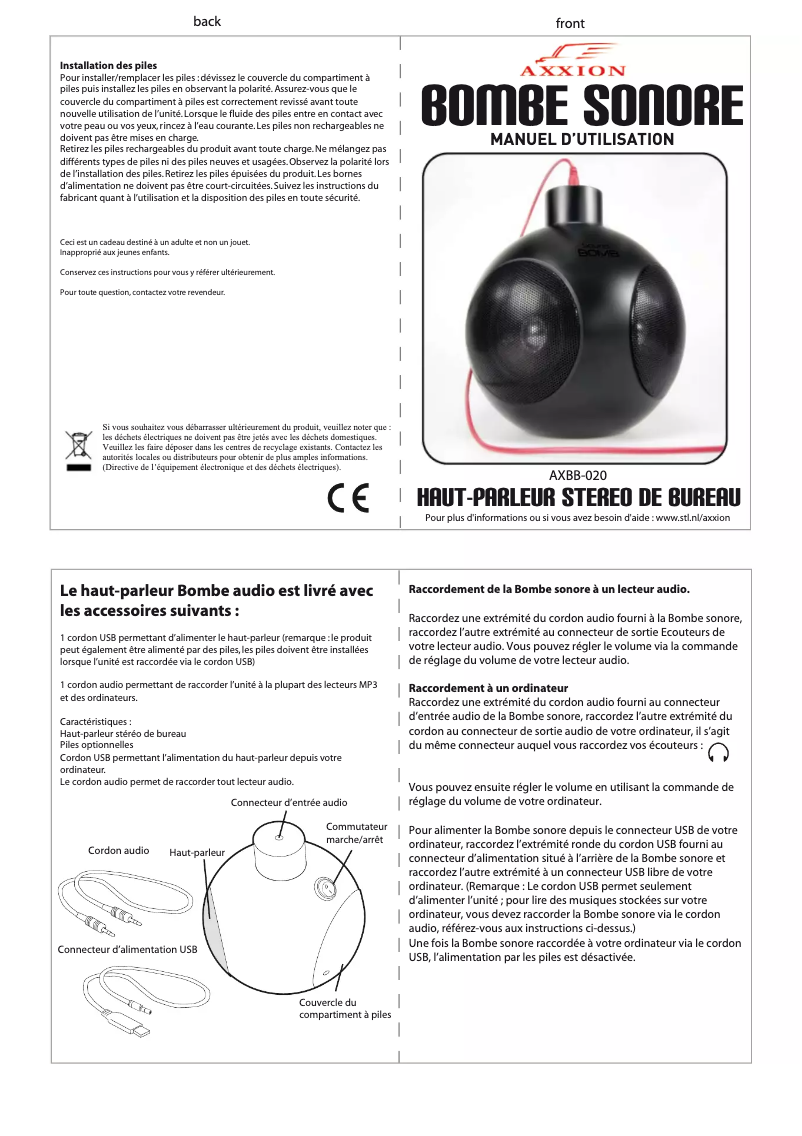 Page 1 de la notice Manuel utilisateur Axxion AXBB-020