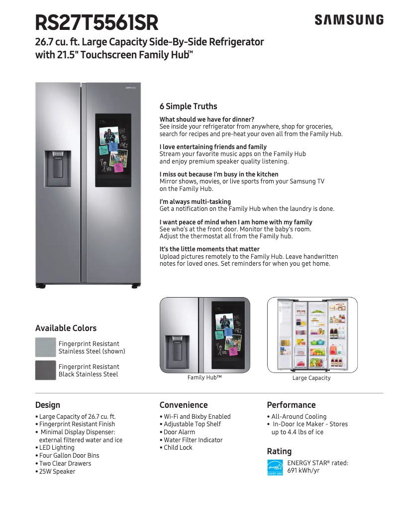 Page n°1 - Fiche technique Samsung RS27T5561SG