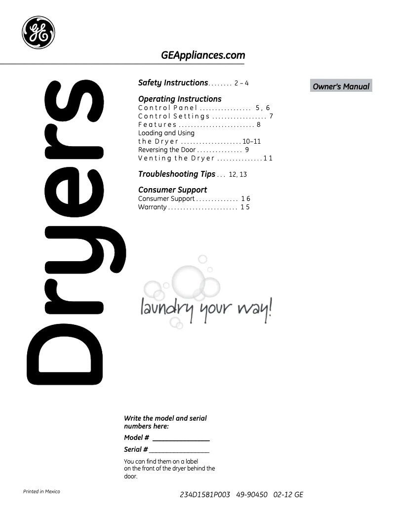Image de la première page du manuel de l'appareil DuraDrum GTDP300EMWS