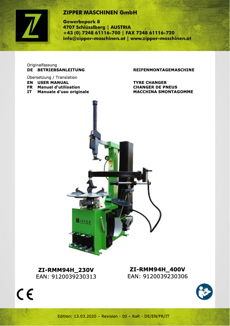 Page 1 de la notice Manuel utilisateur Zipper ZI-RMM94H_400V