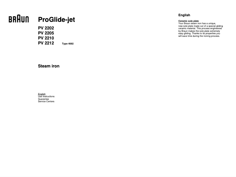Page 1 de la notice Manuel utilisateur Braun ProGlide-Jet PV 2202 