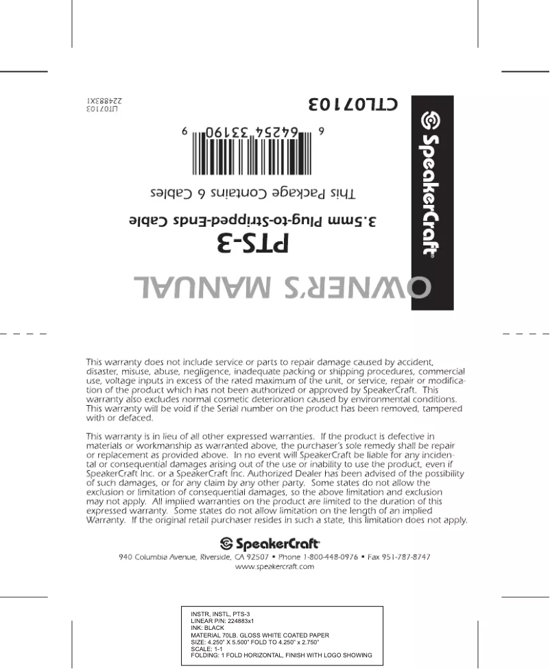 Página 1 del manual Manual de usuario SpeakerCraft PTS-3
