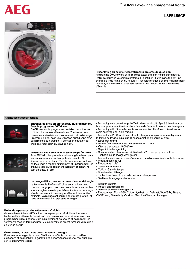 Image de la première page du manuel de l'appareil L8FEL86CS