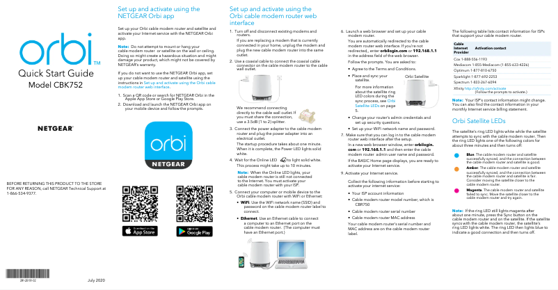 Page n°1 - Guide d'installation Netgear Orbi CBK752