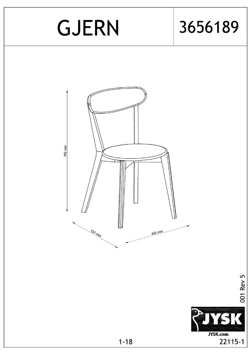 Page 1 de la notice Manuel utilisateur JYSK Gjern