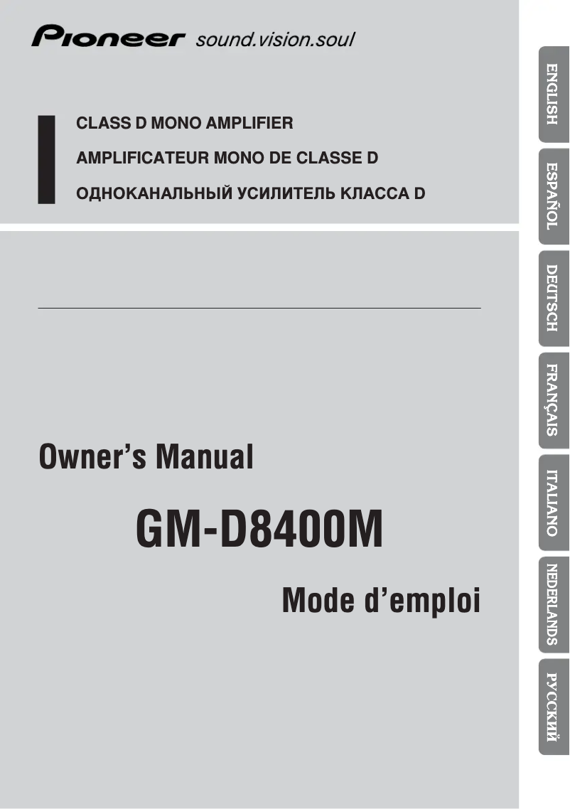 Page 1 de la notice Manuel utilisateur Pioneer GM-D8400