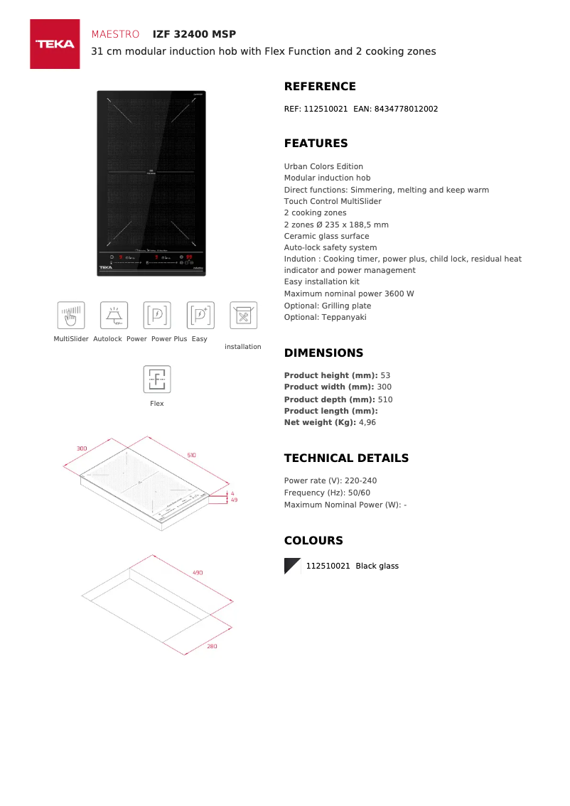 Page 1 de la notice Fiche technique Teka IZF 32400 MSP